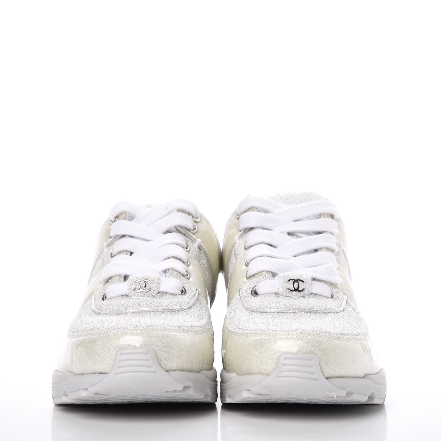 Chanel Iridescent Terry Cloth PVC Calfskin Sneakers 36.5 Silver 2 of 9