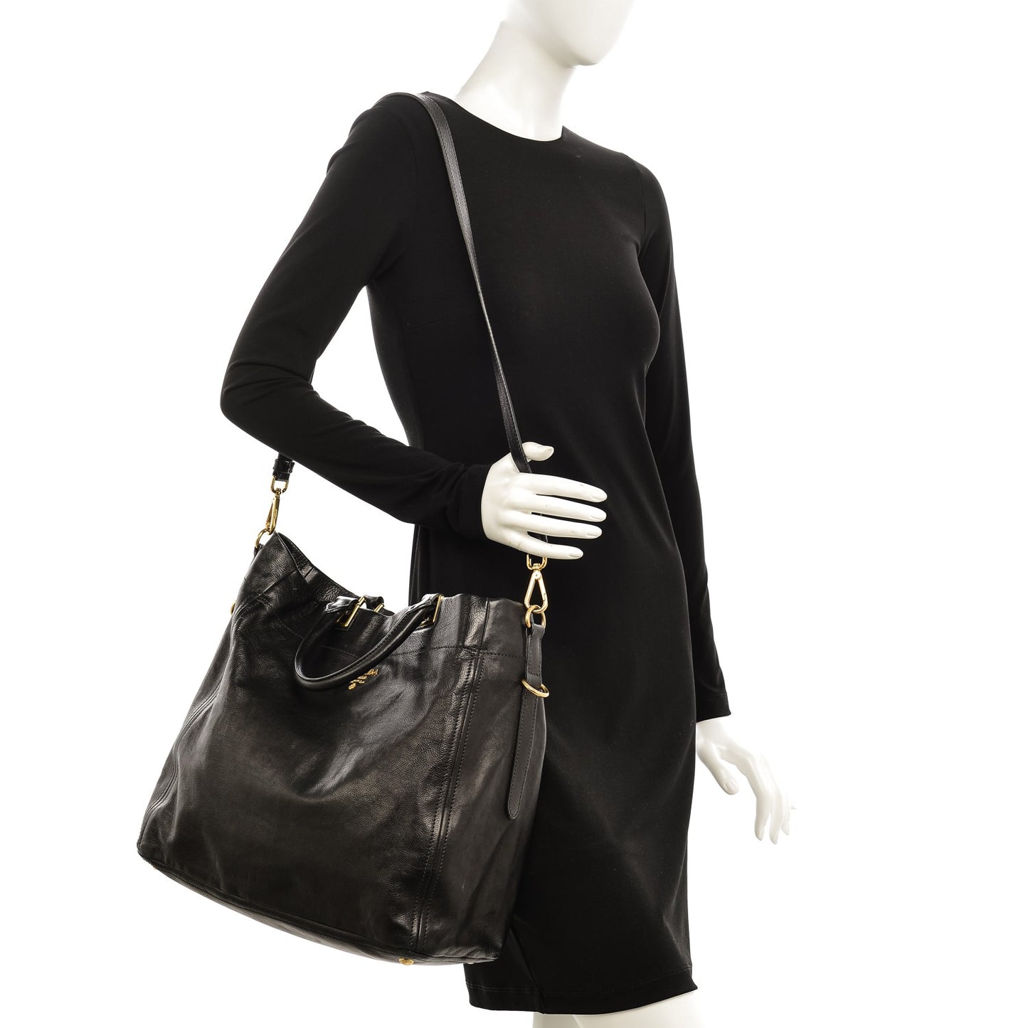 Glace Calf Shopping Tote Nero Black