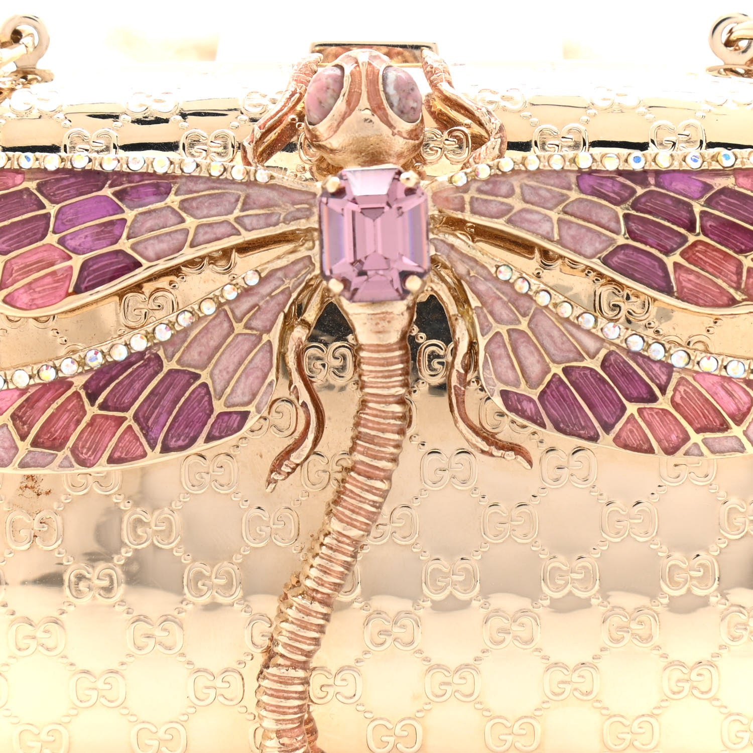 Gucci Metal Guccissima Dragonfly Minaudiere Clutch Gold 8 of 12