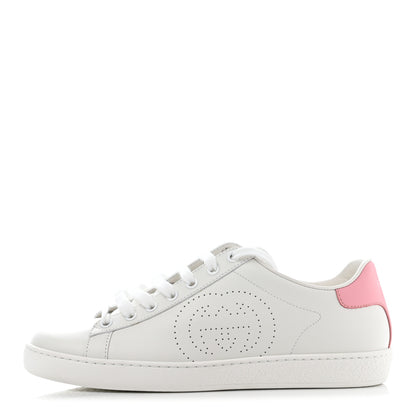 Gucci Calfskin Interlocking G Perforated Womens Ace Sneakers 37.5 White Wild Rose 1 of 9