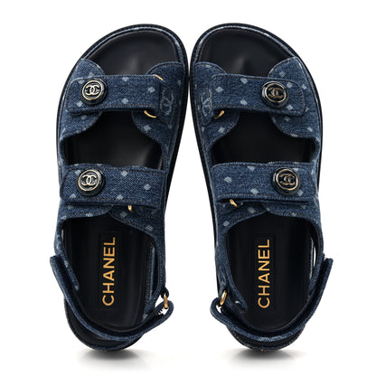 Chanel Printed Denim CC Dad Sandals 38.5 Light Blue 2 of 10