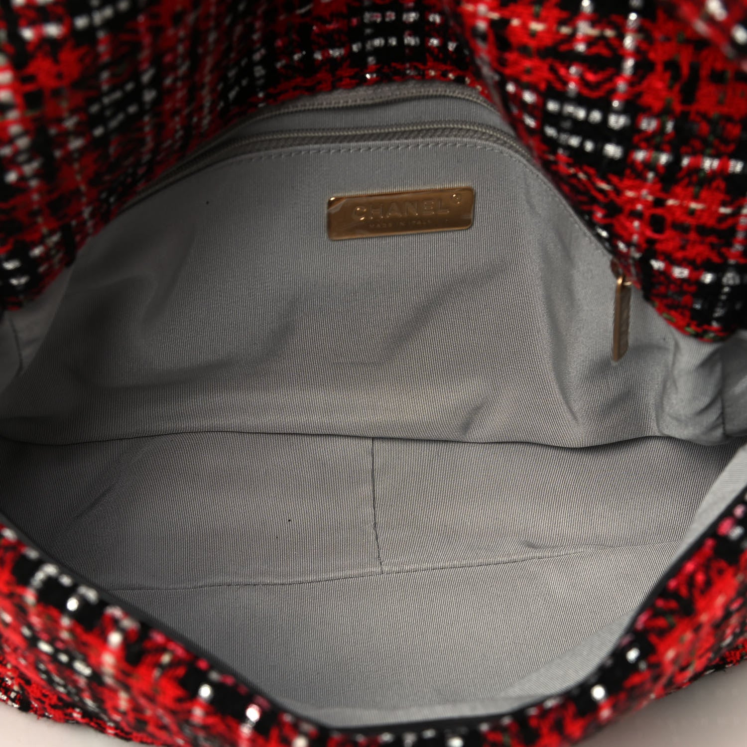 Chanel Tweed Quilted Large Chanel 19 Flap Red Black Silver Green 4 of 6