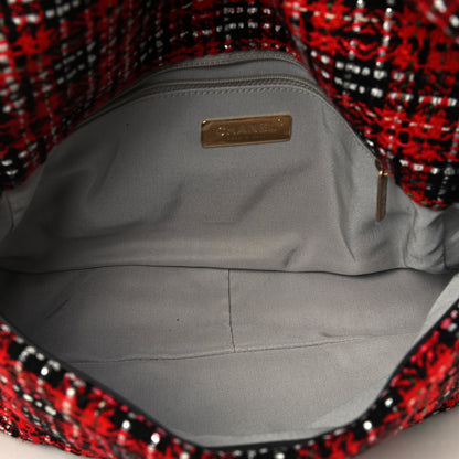 Chanel Tweed Quilted Large Chanel 19 Flap Red Black Silver Green 4 of 6
