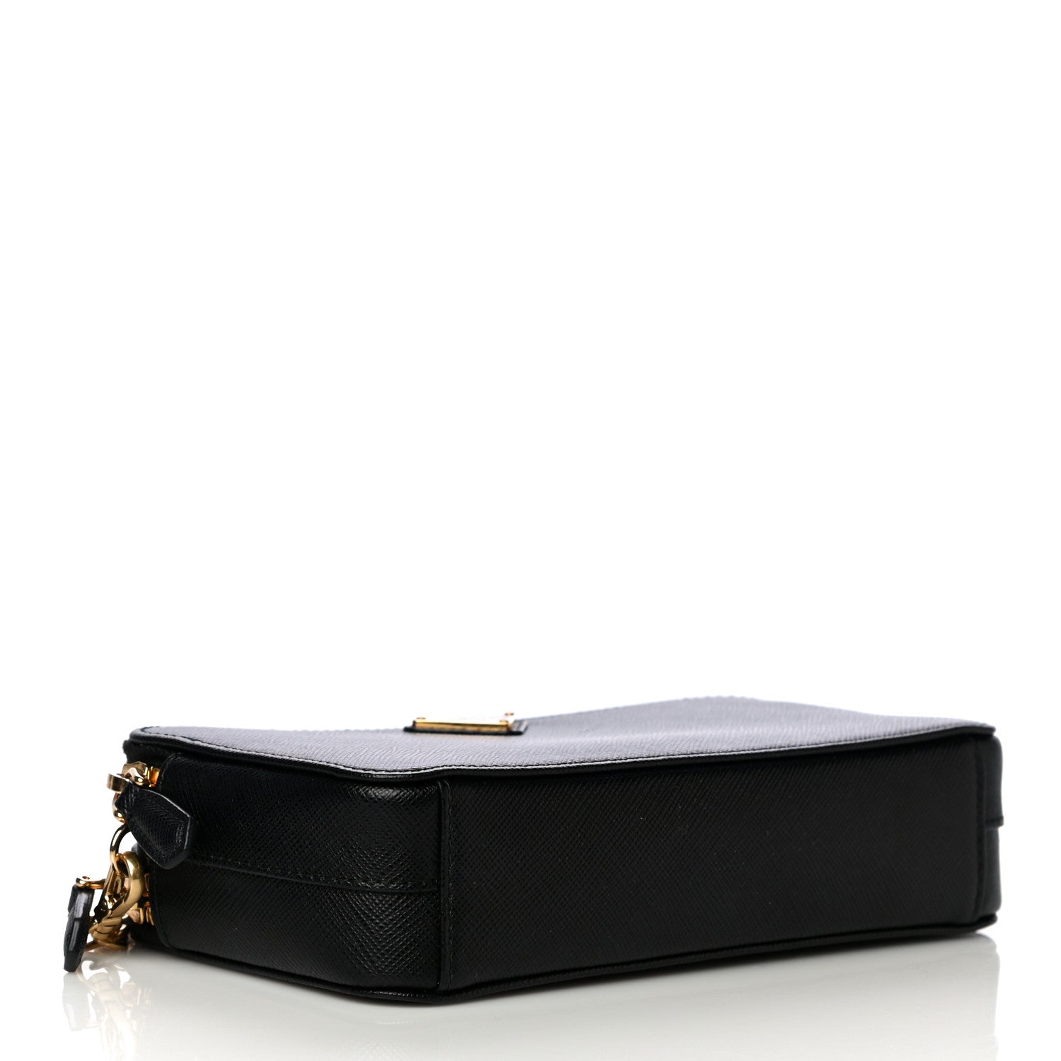 Prada Saffiano Lux Mini Double Zip Chain Crossbody Bag Black 3 of 10