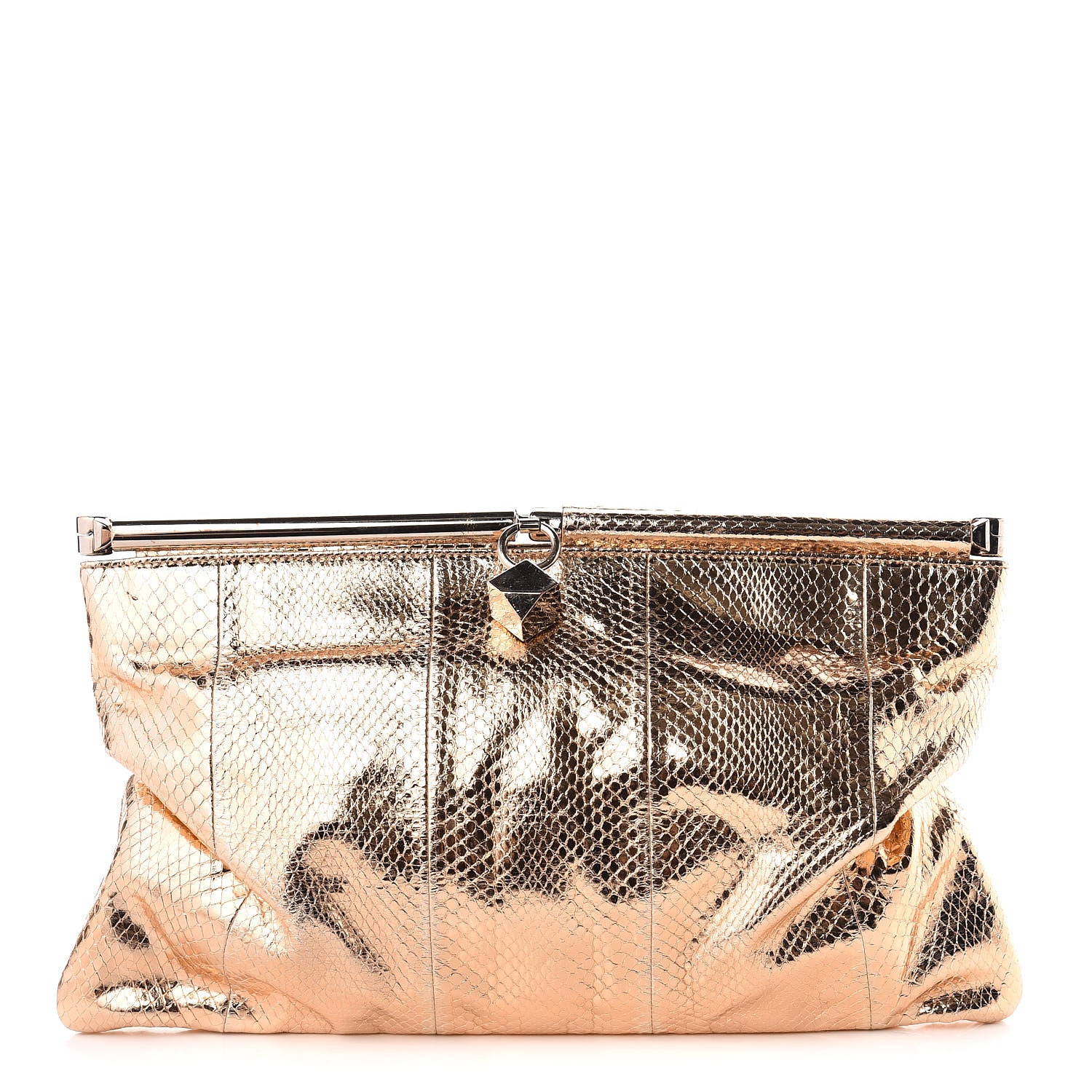 Jimmy Choo Metallic Watersnake Cadence Clutch Nude 1 of 11