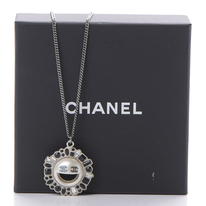 Chanel Crystal CC Smiley Emoji Pendant Necklace Silver Black 3 of 5