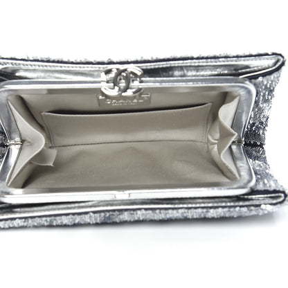 Chanel Sequin Satin Embroidered La Pausa Evening Clutch Silver Blue 5 of 10