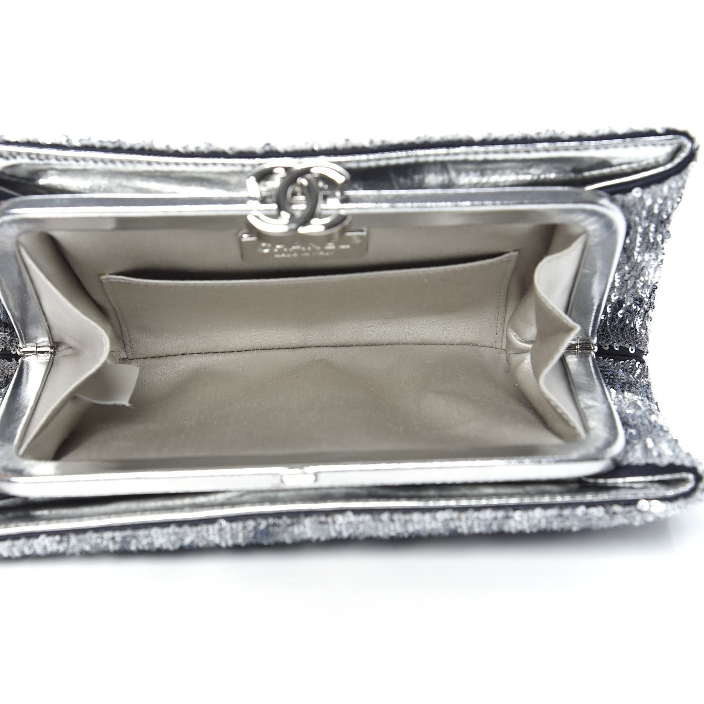 Sequin Satin Embroidered La Pausa Evening Clutch Silver Blue