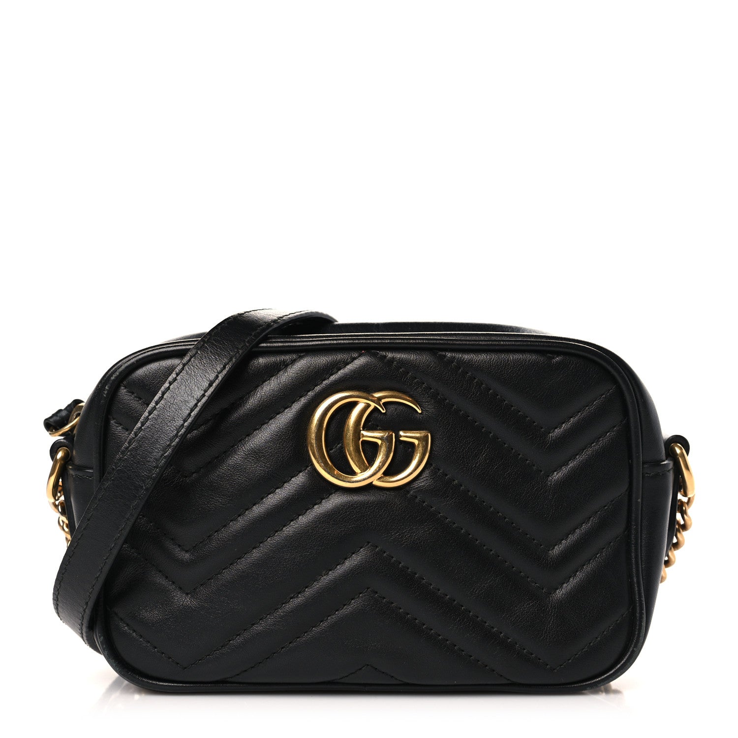Gucci Calfskin Matelasse Mini GG Marmont Chain Shoulder Bag Black 1 of 9