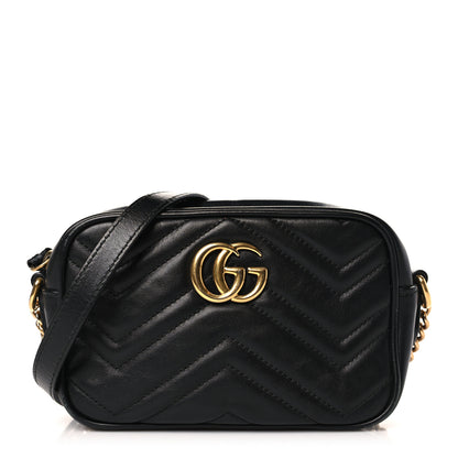 Gucci Calfskin Matelasse Mini GG Marmont Chain Shoulder Bag Black 1 of 9