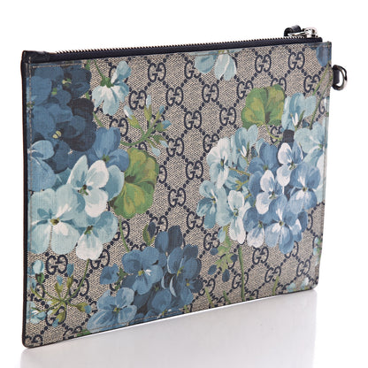 Gucci GG Supreme Monogram Blooms Small Zip Wristlet Pouch Beige Blue Black 3 of 7
