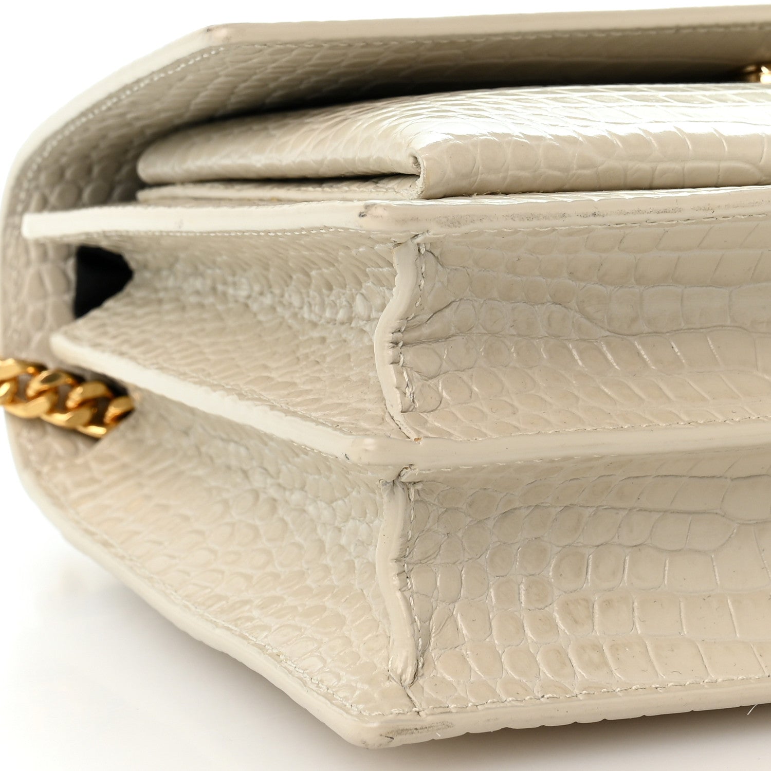Saint Laurent Calfskin Crocodile Embossed Medium Monogram Sunset Blanc Vintage 9 of 12
