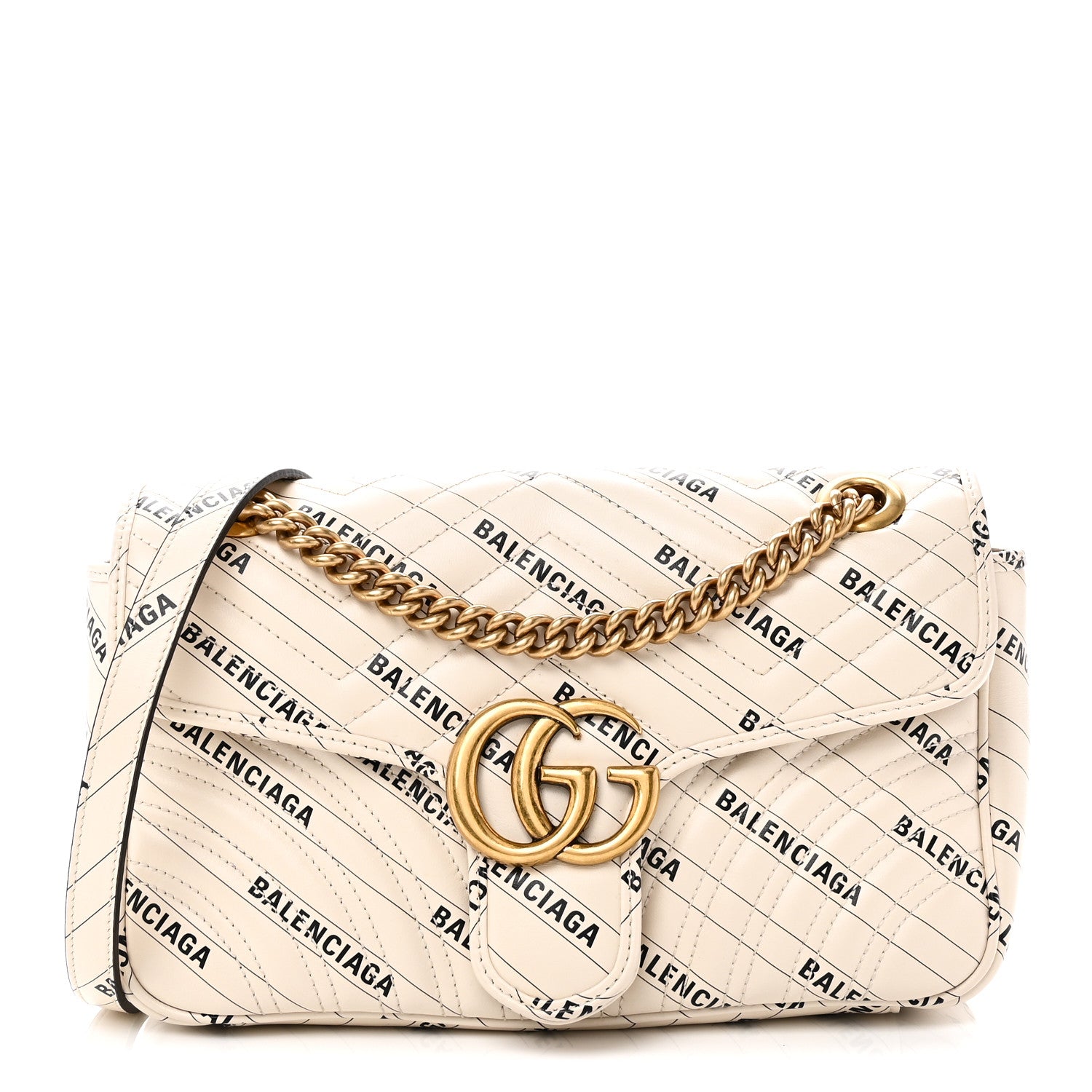 Gucci X BALENCIAGA Calfskin Matelasse Logo Print Small GG Marmont Shoulder Bag White 1 of 14