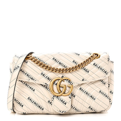 Gucci X BALENCIAGA Calfskin Matelasse Logo Print Small GG Marmont Shoulder Bag White 1 of 14