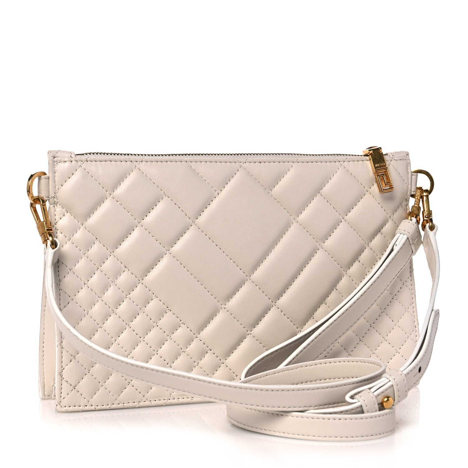 Versace Calfskin Quilted Tribute Icon Crossbody Flat Pouch White 3 of 13