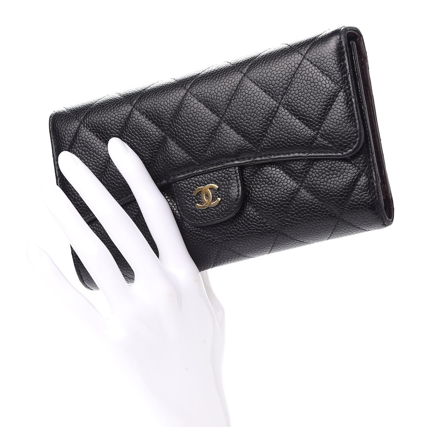 Caviar Quilted Large Flap Wallet Black