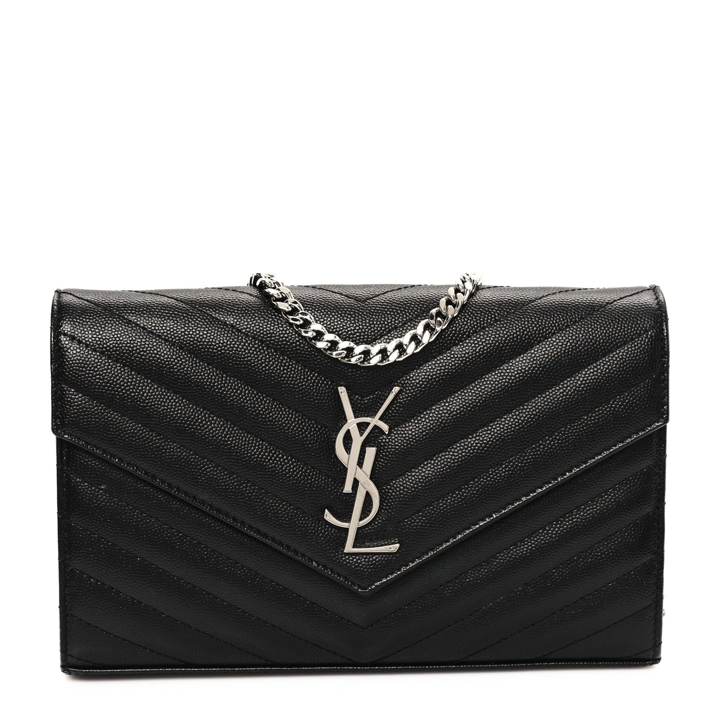 Grain De Poudre Matelasse Chevron Monogram Chain Wallet Black