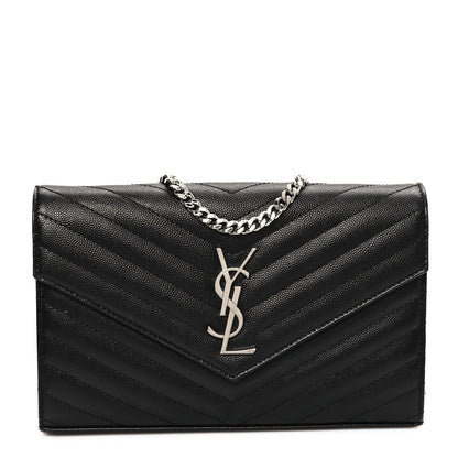 Saint Laurent Grain De Poudre Matelasse Chevron Monogram Chain Wallet Black 1 of 12