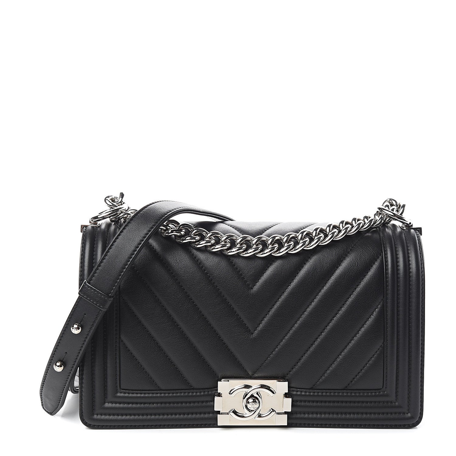 Chanel Calfskin Chevron Quilted Medium Boy Flap Black 1 of 10