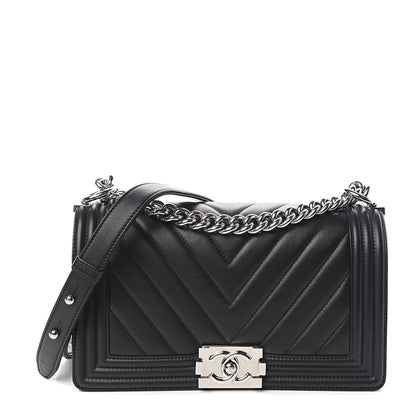 Chanel Calfskin Chevron Quilted Medium Boy Flap Black 1 of 10