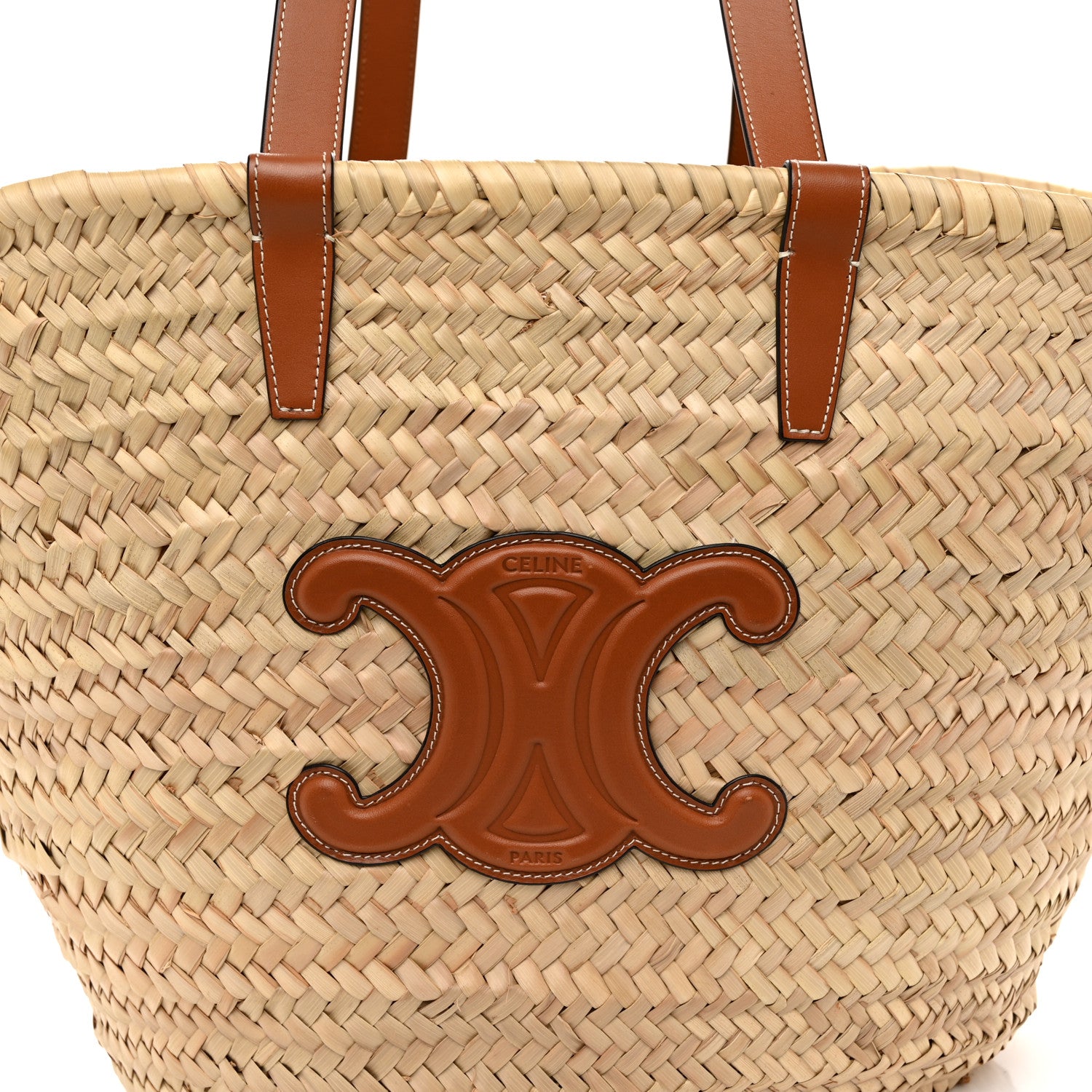 Celine Raffia Calfskin Triomphe Medium Panier Tan 7 of 10