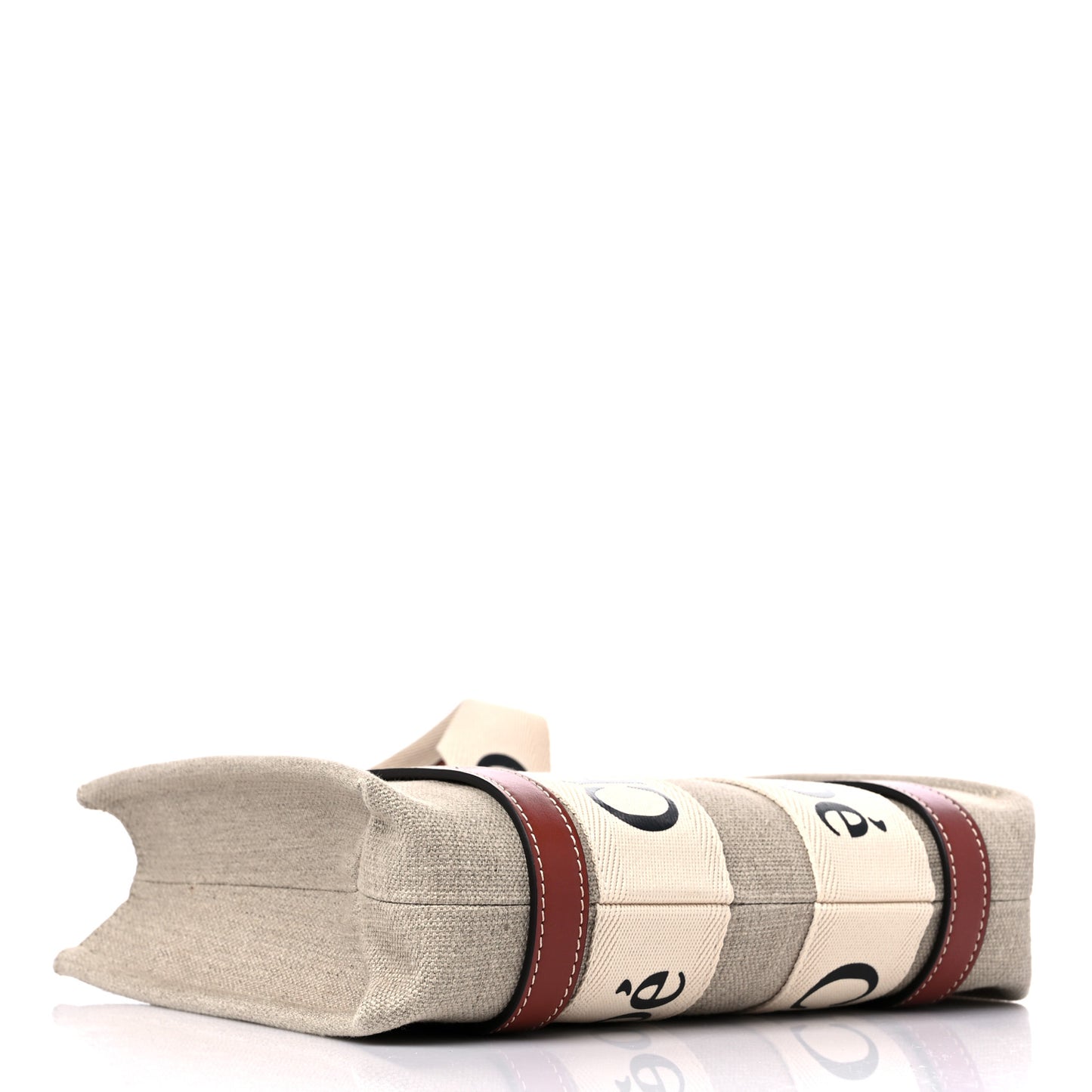 Linen Calfskin Small Woody Ribbon Tote With Strap White Brown