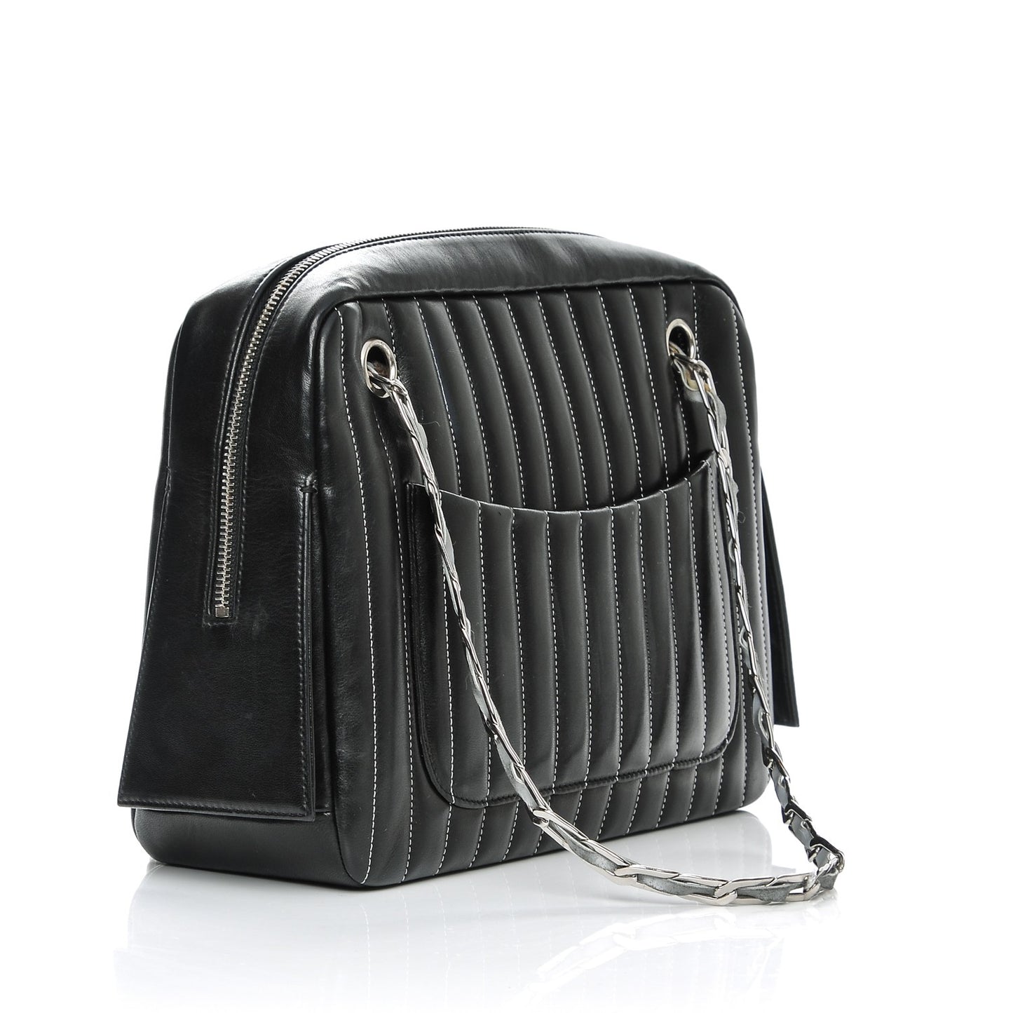 Lambskin Vertical Quilted Mademoiselle Small Camera Case Black