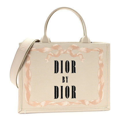 Christian Dior Canvas Embroidered Medium Book Tote With Strap Beige Pink Black 1 of 10
