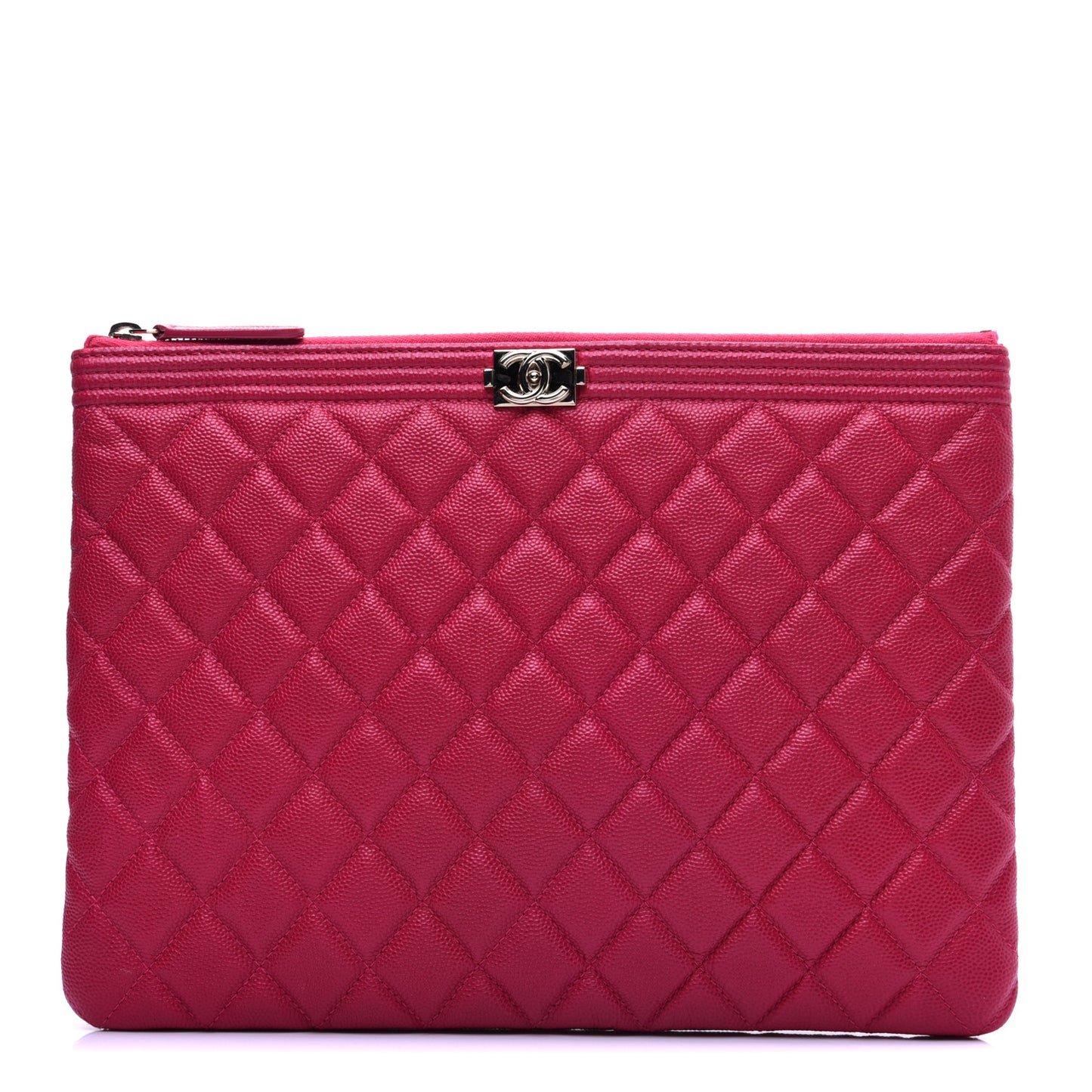 Caviar Quilted Medium Boy Cosmetic Case Dark Pink