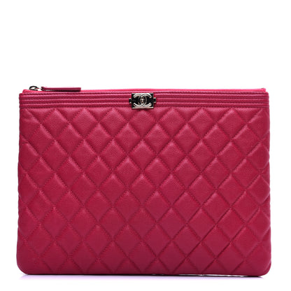 Chanel Caviar Quilted Medium Boy Cosmetic Case Dark Pink 1 of 10