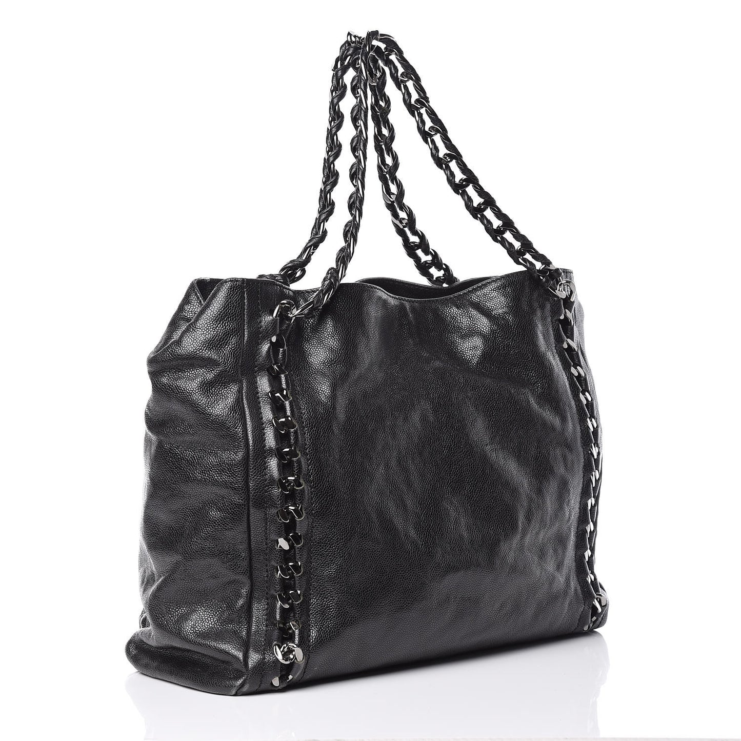 Glazed Calfskin Large Modern Chain Tote Black