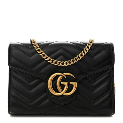 Gucci Calfskin Matelasse GG Marmont Chain Wallet Black 1 of 13