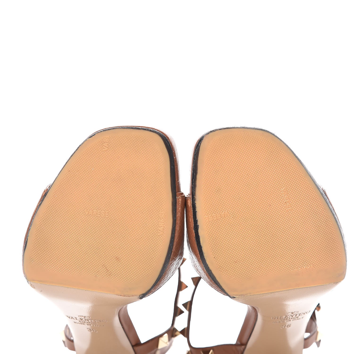 Valentino Garavani Grained Calfskin Rockstud Ankle Strap 5/105mm Sandals 36 Tobacco 8 of 15