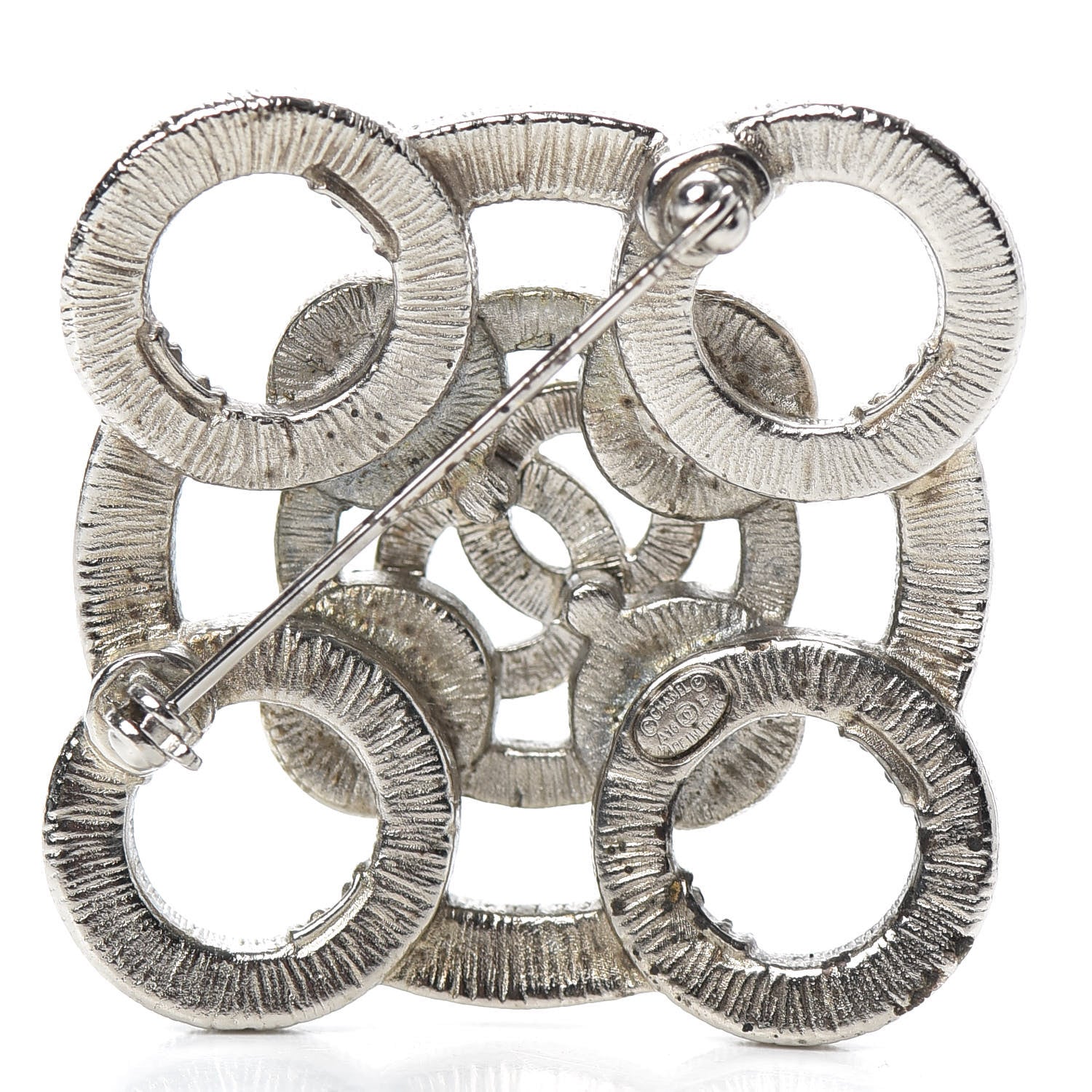 Chanel Pearl Crystal CC Brooch Silver 3 of 5