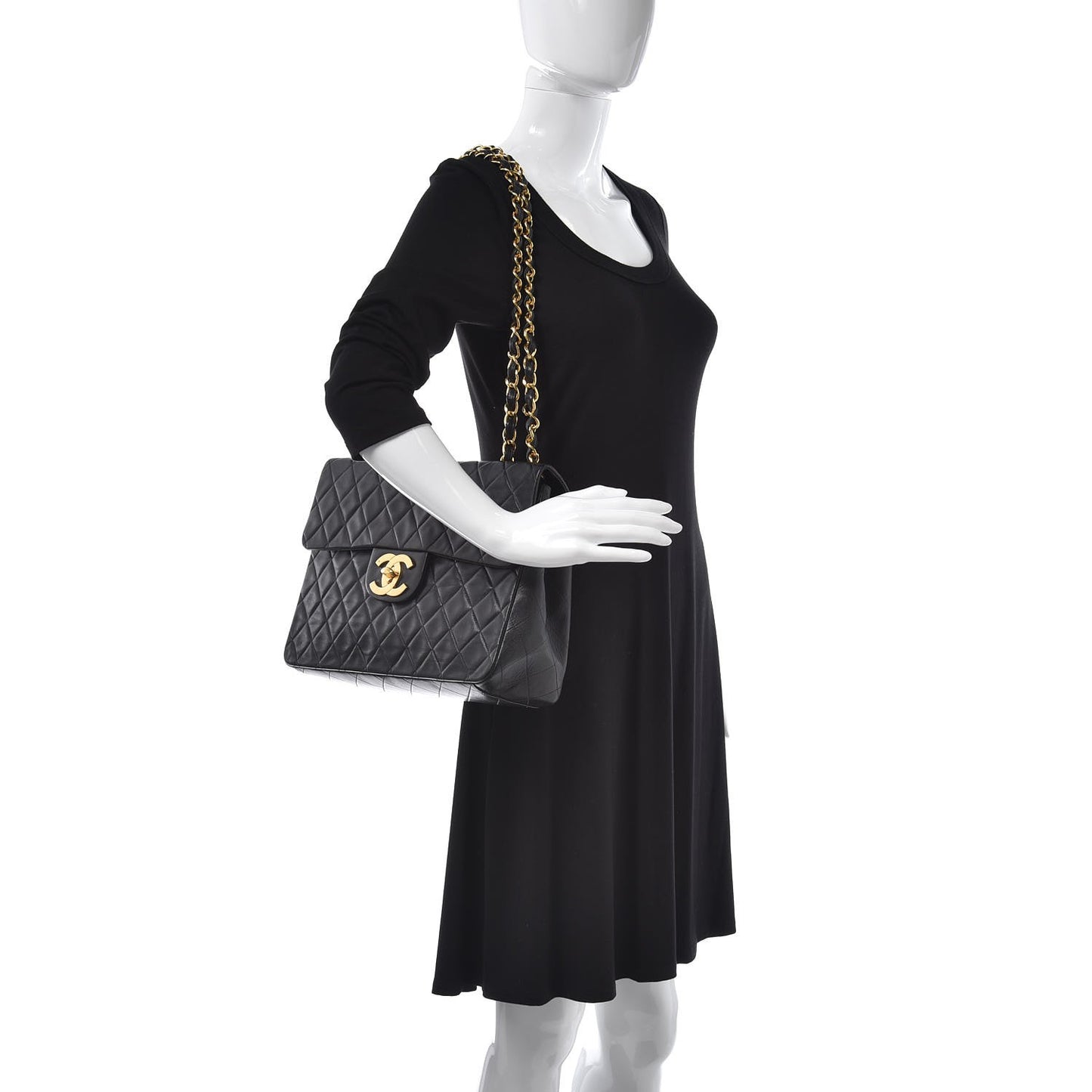 Lambskin Quilted XL Jumbo Single Flap Black