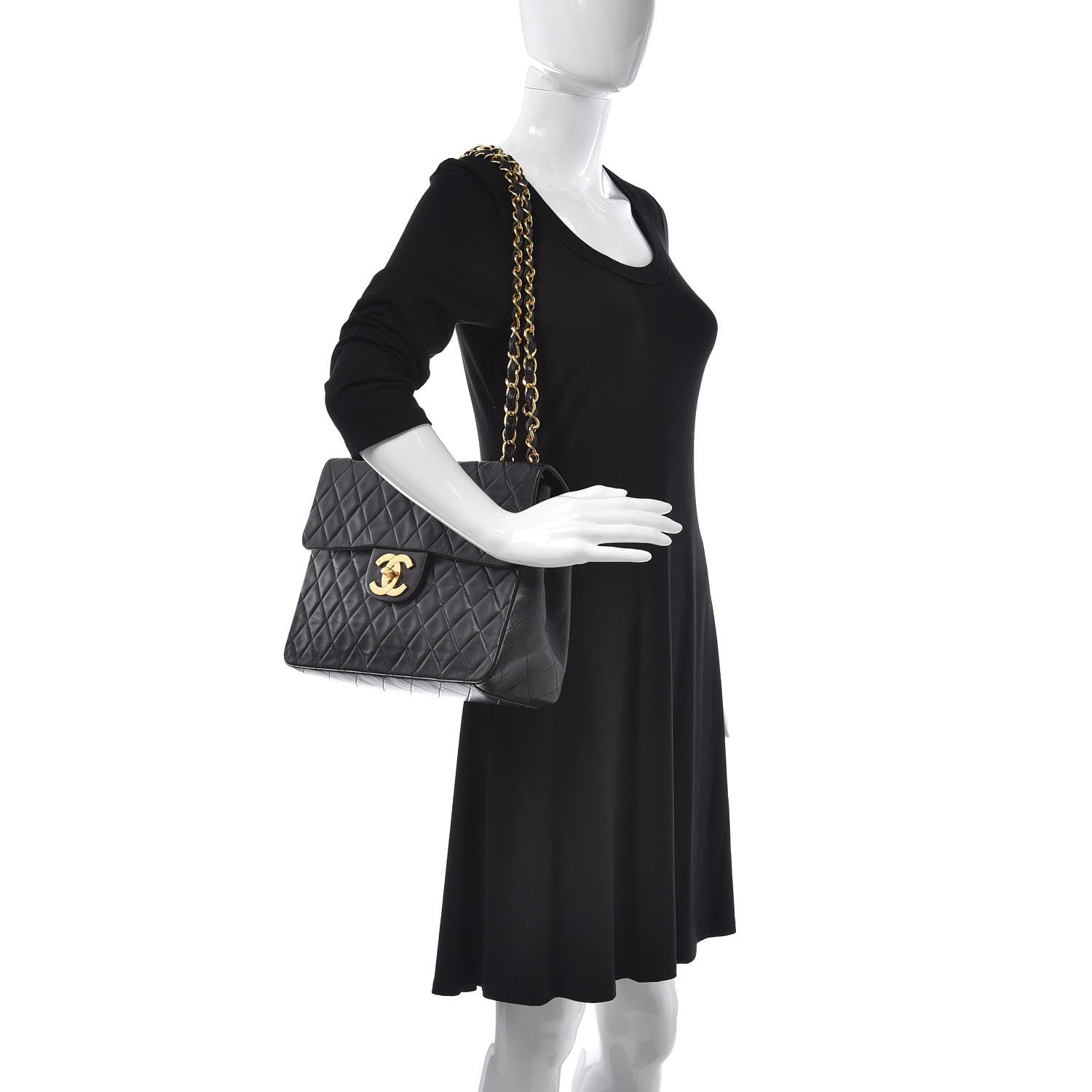 Chanel Lambskin Quilted XL Jumbo Single Flap Black 2 of 12