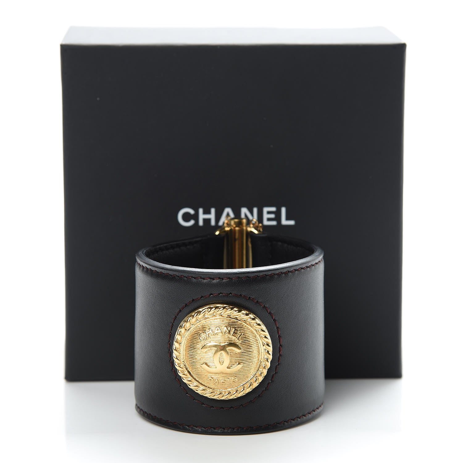 Chanel Calfskin CC Medallion Wide Cuff Black 6 of 6
