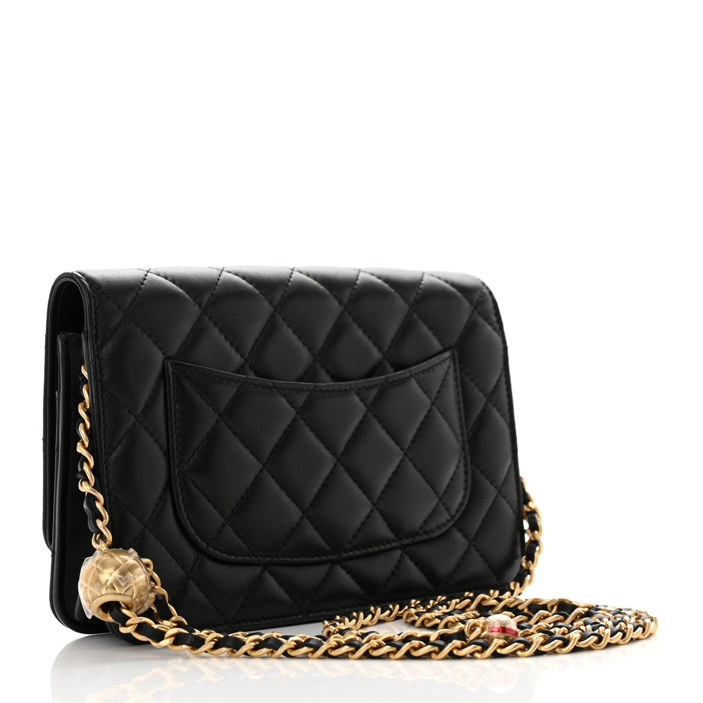 Lambskin Quilted CC Pearl Crush Wallet on Chain WOC Black