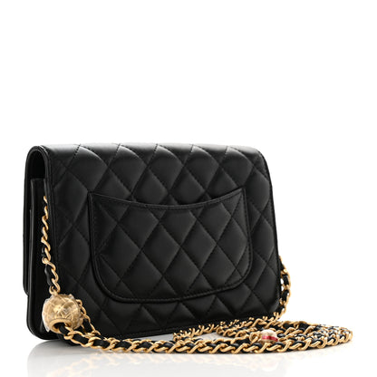 Chanel Lambskin Quilted CC Pearl Crush Wallet on Chain WOC Black 2 of 11