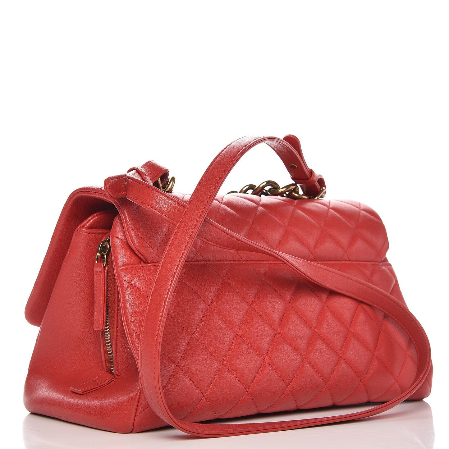 Shiny Sheepskin Quilted Large Trapezio Flap Red