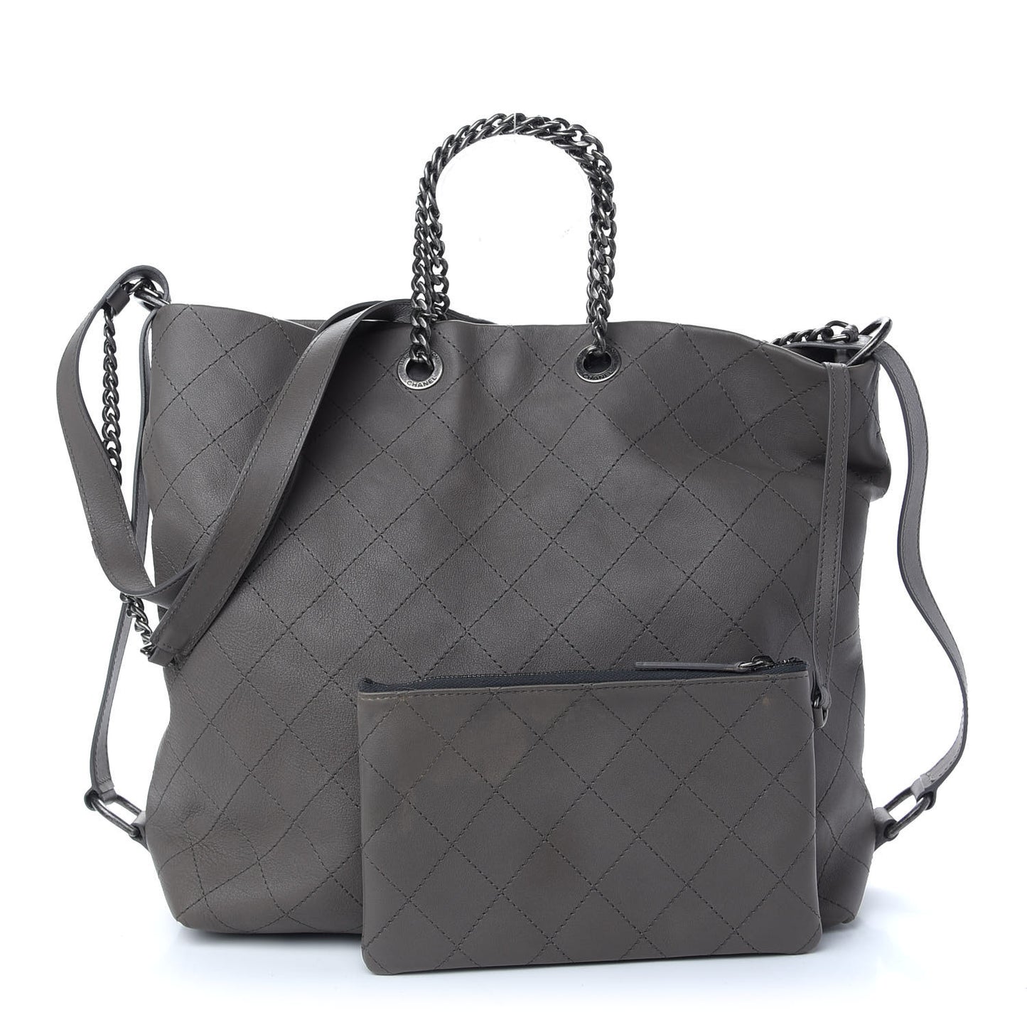 Calfskin Stitched Large Hobo Grey