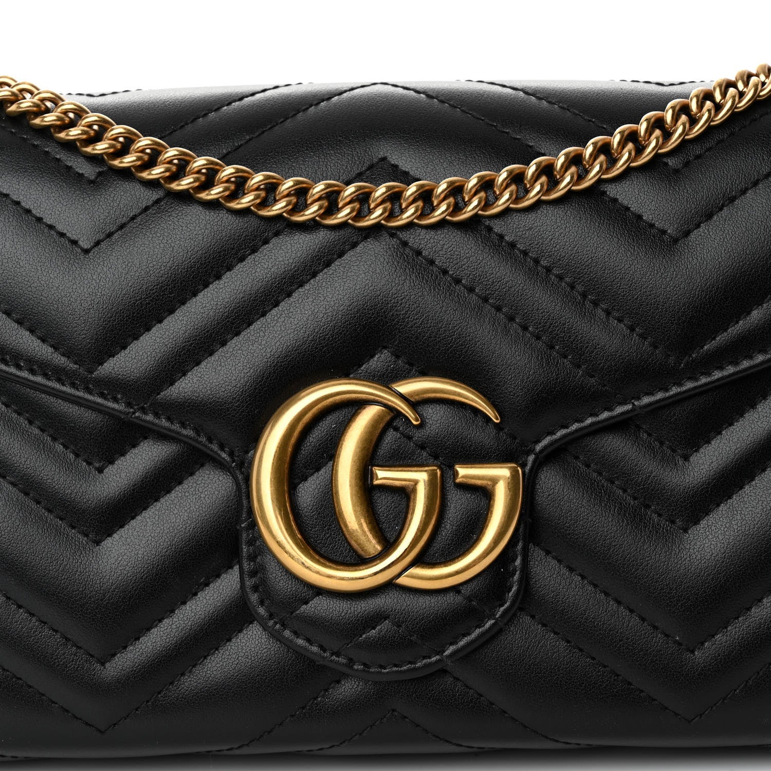 Gucci Calfskin Matelasse GG Marmont Chain Wallet Black 7 of 9
