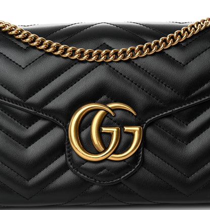 Gucci Calfskin Matelasse GG Marmont Chain Wallet Black 7 of 9