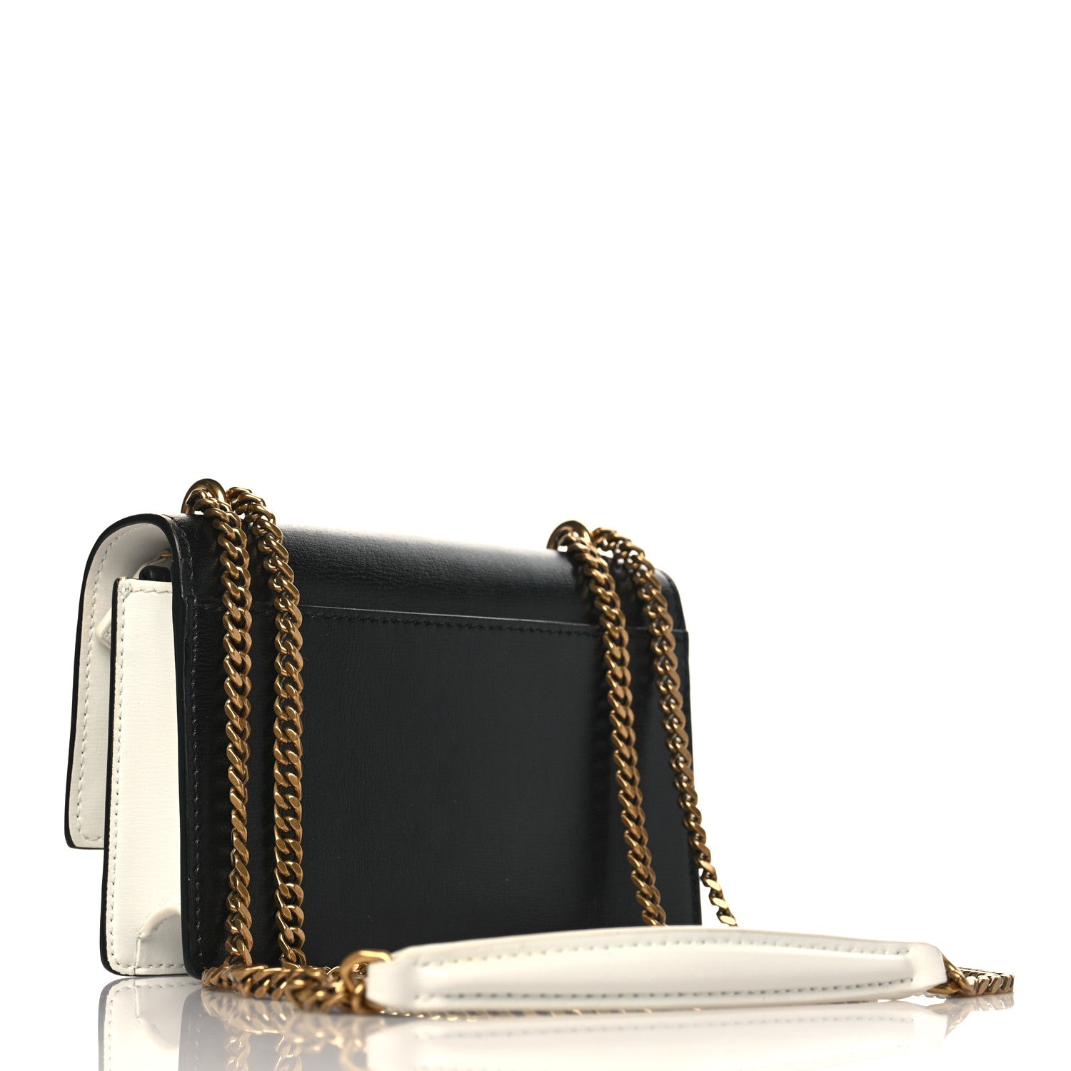 Saint Laurent New Aspen Calfskin Bi-Color Monogram Sunset Chain Wallet Black Dirty White 3 of 9