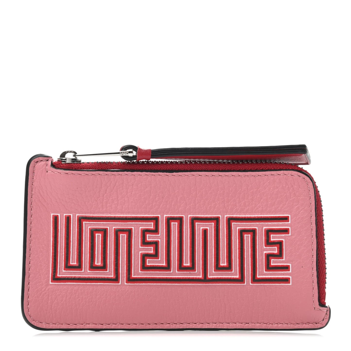 Grained Calfskin Maze Logo Coin Card Holder Candy Rouge