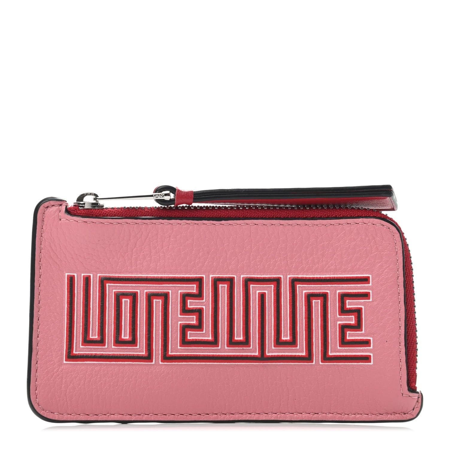 Loewe Grained Calfskin Maze Logo Coin Card Holder Candy Rouge 1 of 4