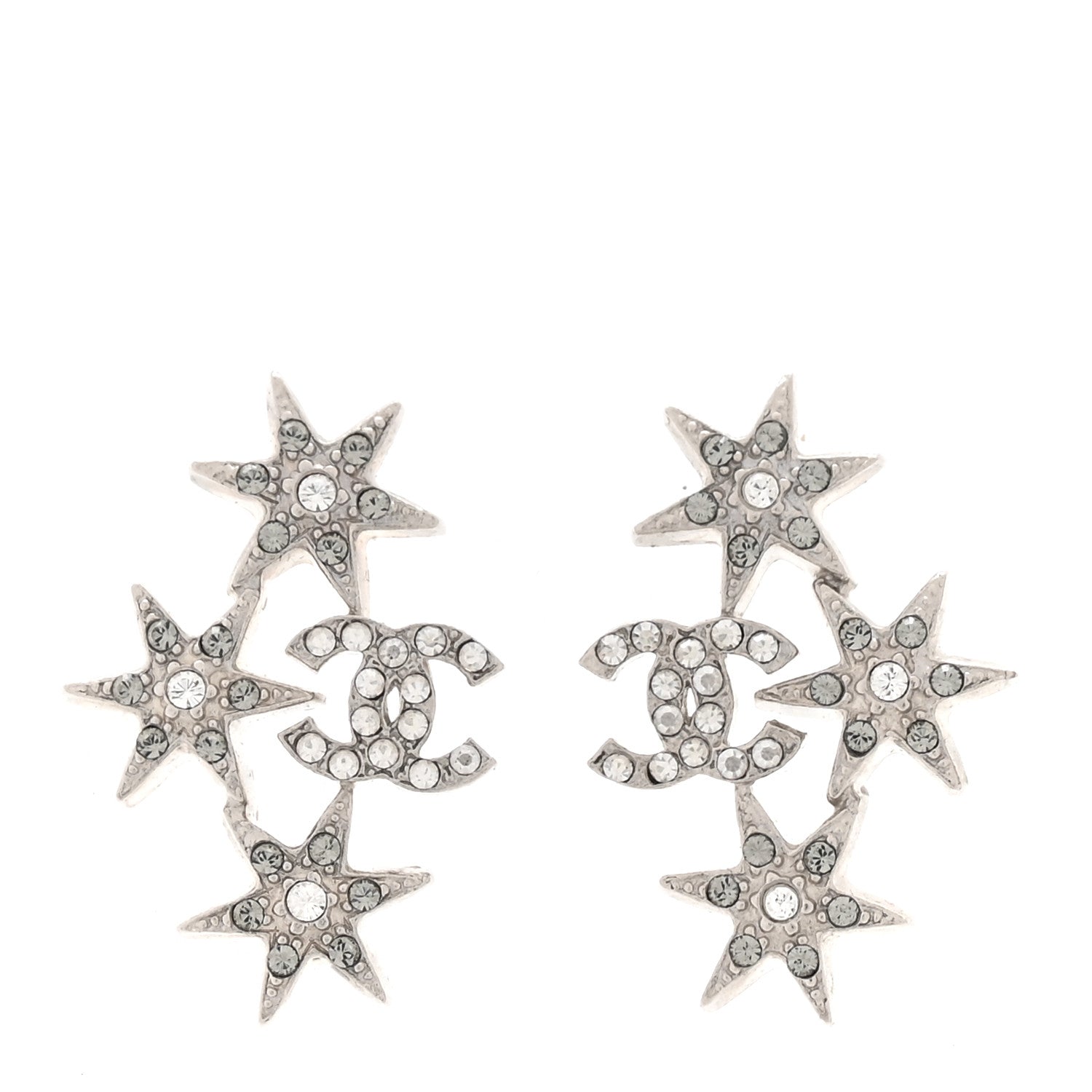 Chanel Crystal Star CC Earrings Silver 1 of 4