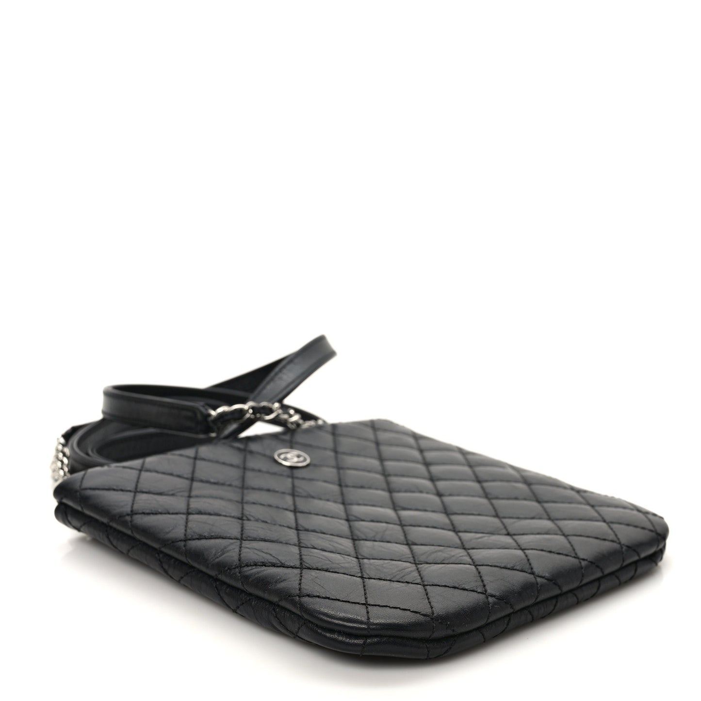 Aged Calfskin Quilted Crossbody Bag Black