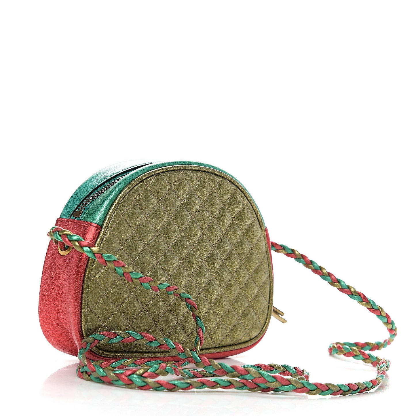 Laminated Nappa Trapuntata Mini Zumi Dome Shoulder Bag Rosso Jasmine Green Rame