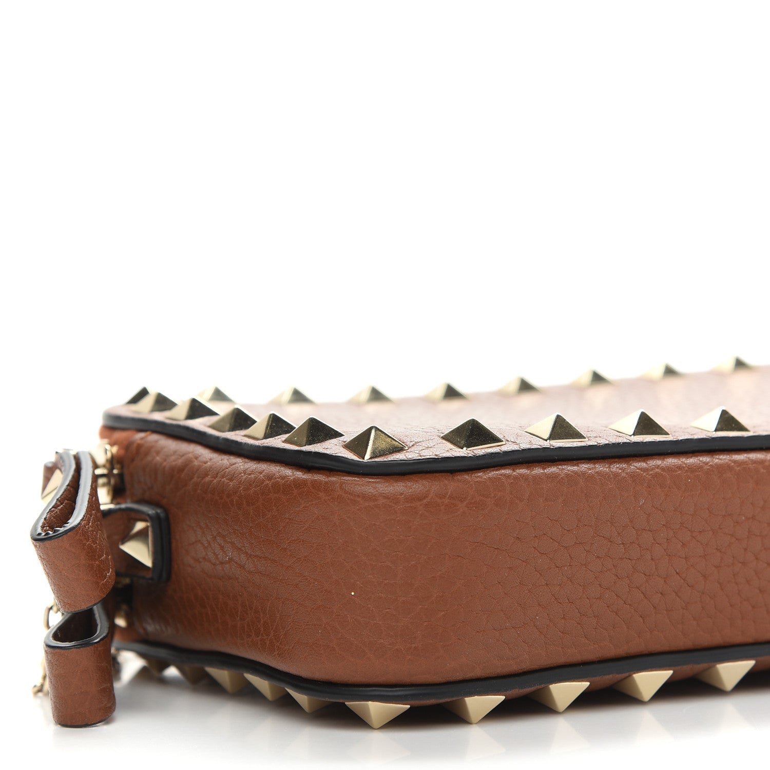 Valentino Garavani Pebbled Calfskin Rockstud Chain Pouch Shoulder Bag Bright Cognac 7 of 9